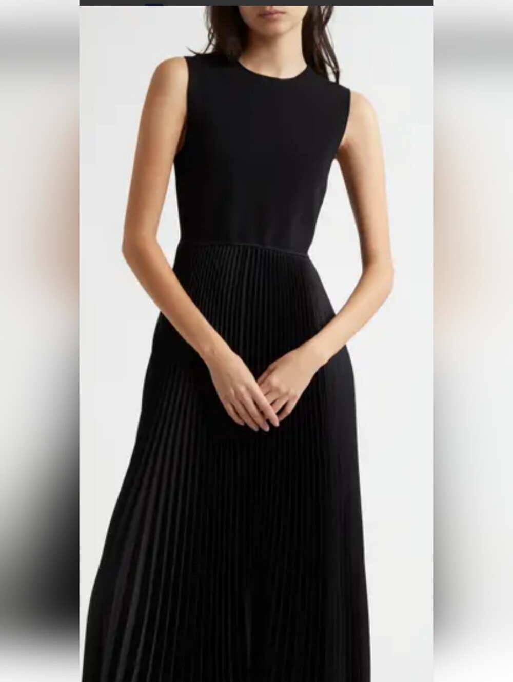 THEORY Stunning Black Satin Pleated Skirt Sleeveless Midi Dress Size Small